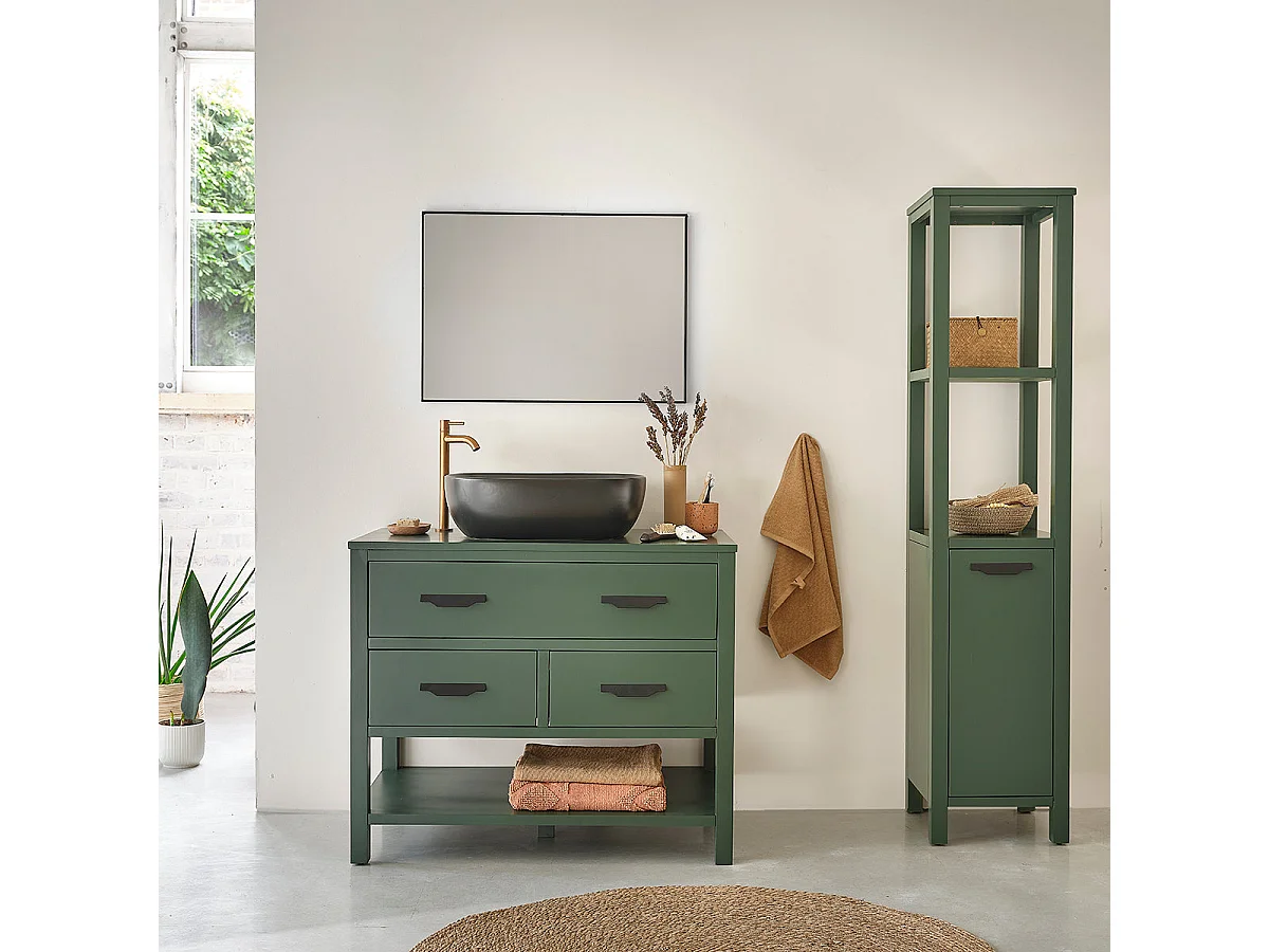 Mobile bagno portalavabo in legno massello di acacia verde 90 cm