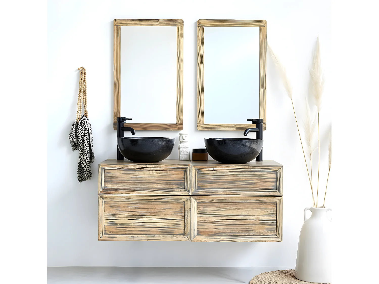 Meuble sous vasque en bois d'hévéa 120 cm