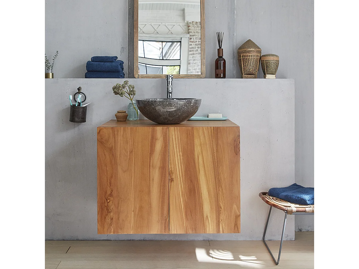 Mueble de baño de madera teca maciza de 80 cm