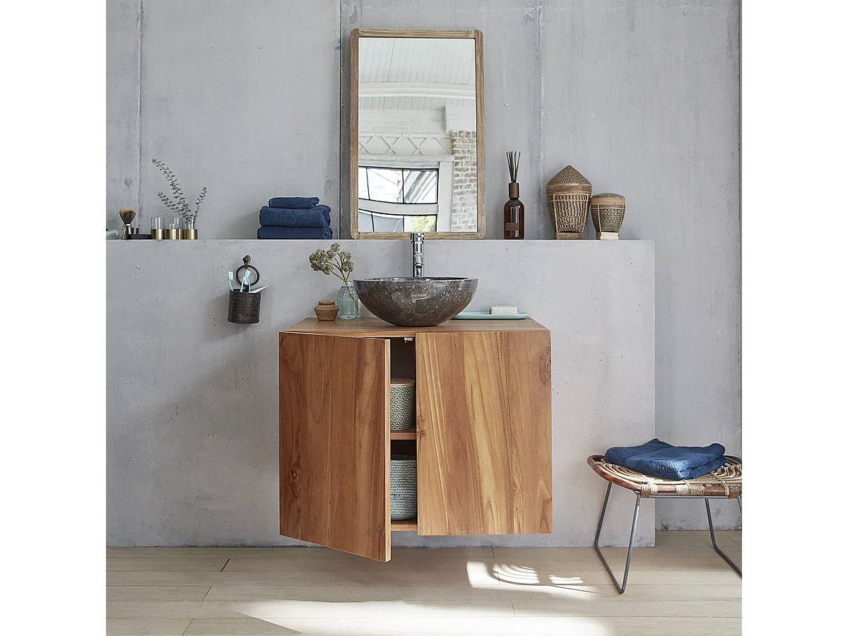 Mueble de baño de madera teca maciza de 80 cm