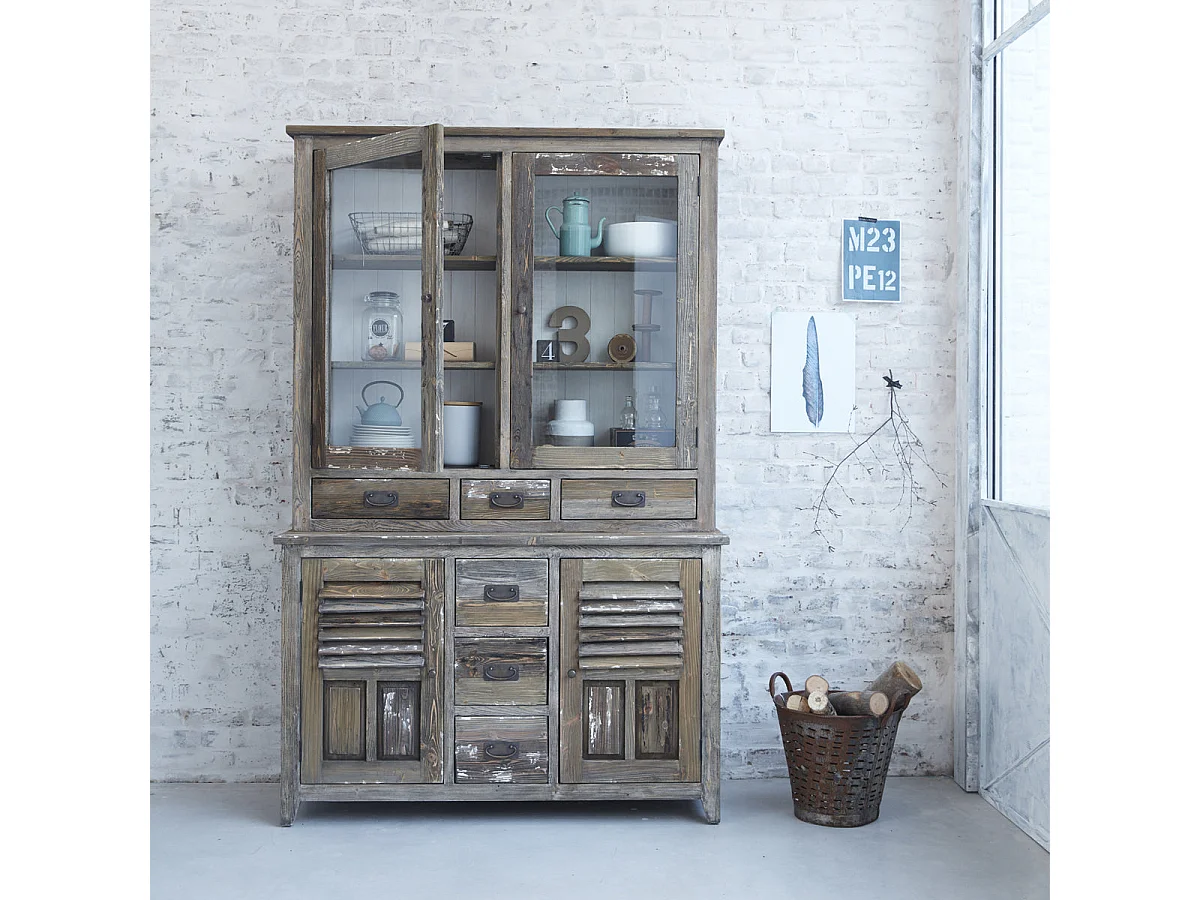 Vajillero de madera de pino reciclada maciza