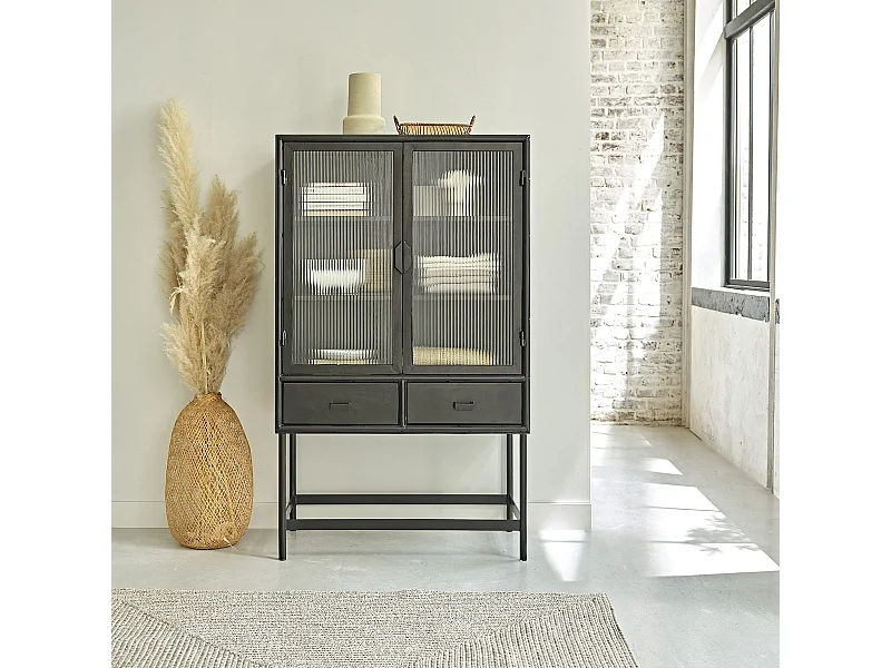 Credenza in metallo e vetro ondulato