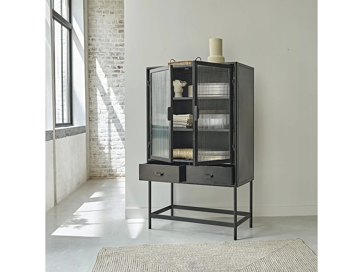 Vaisselier en métal et verre ondulé