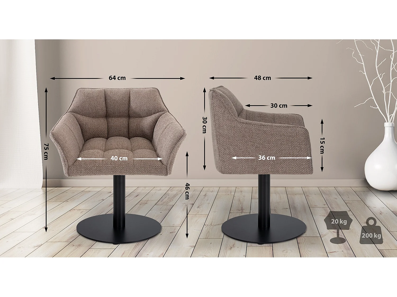 Chaise longue - Tissu - Marron terre - Damaso