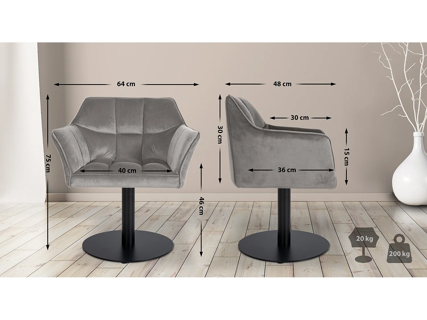 Chaise longue - Velours - Gris - Damaso