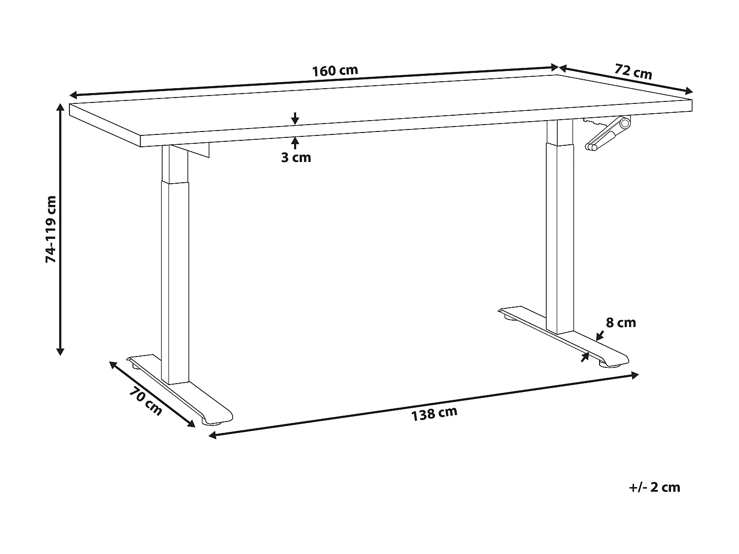 Bureau réglable en hauteur manuellement DESTINES Blanc 160 cm 72 cm