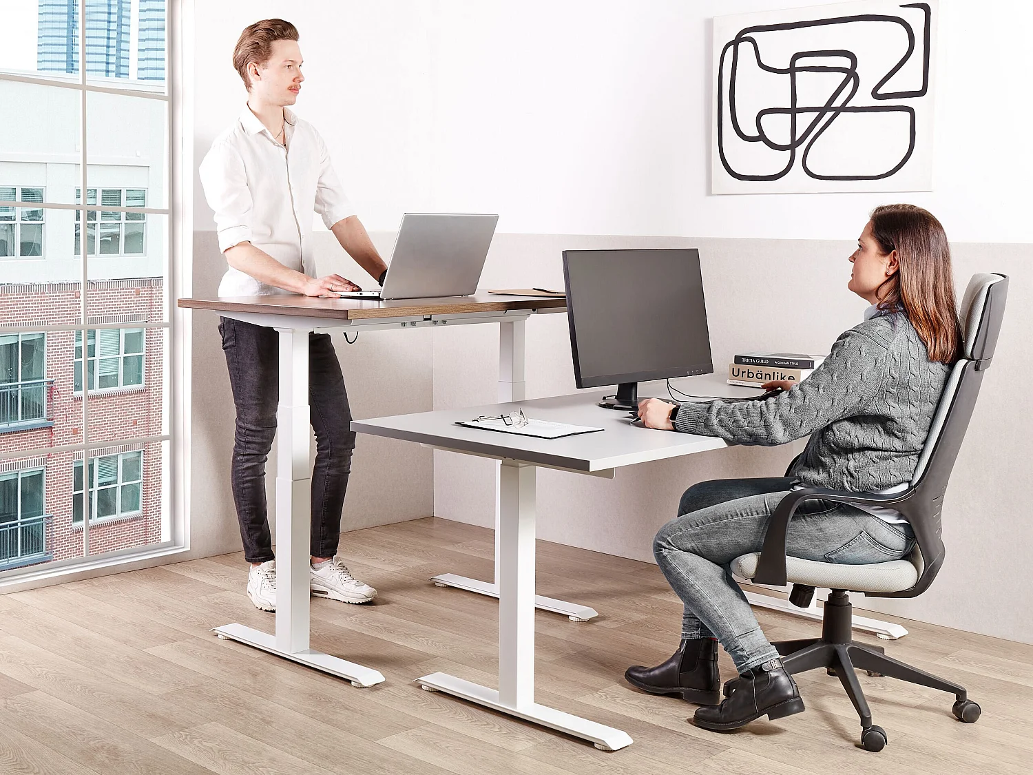 Bureau réglable en hauteur manuellement DESTINES Gris/blanc 160 cm 72 cm