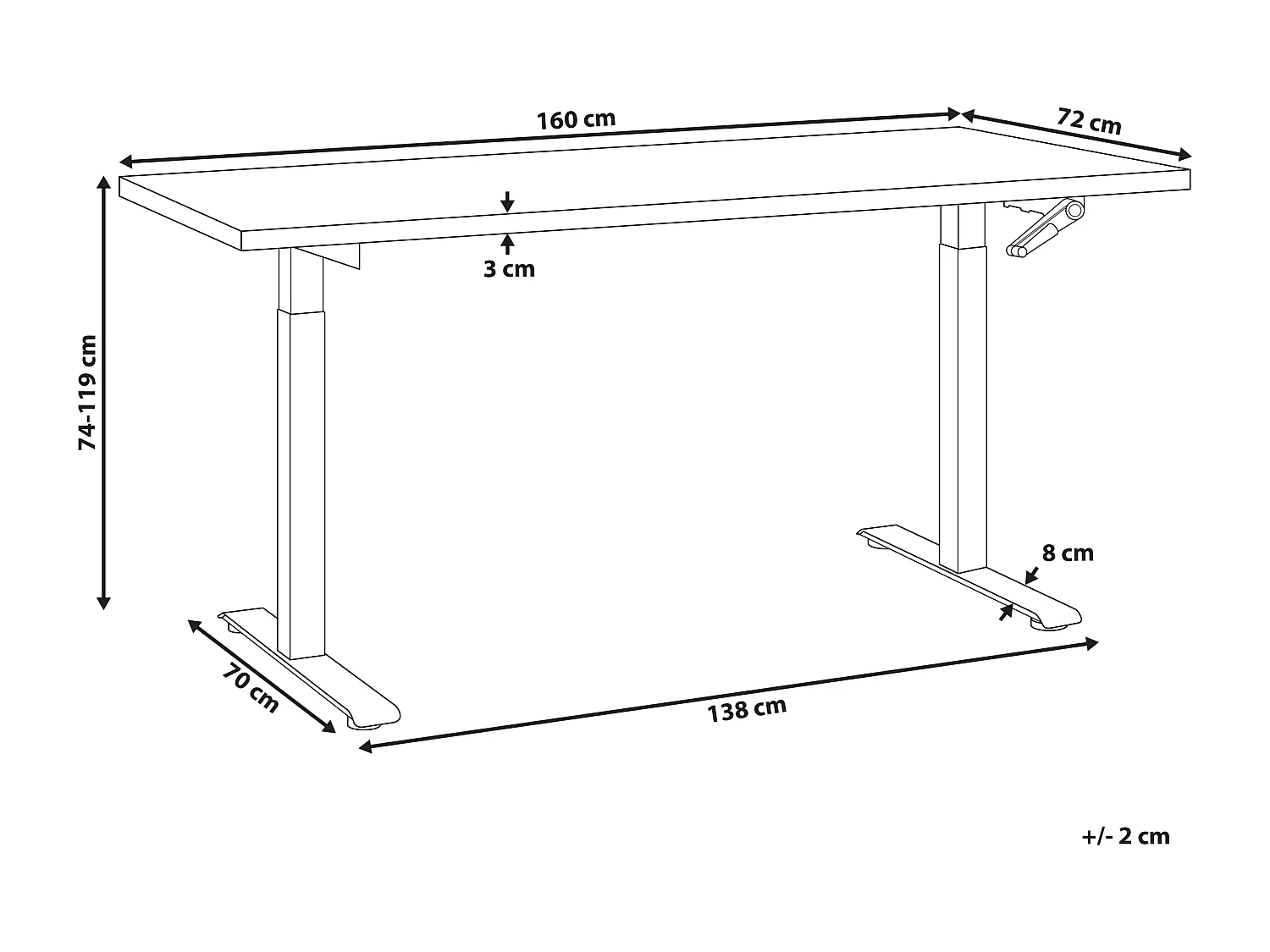 Bureau réglable en hauteur manuellement DESTINES Gris/blanc 160 cm 72 cm