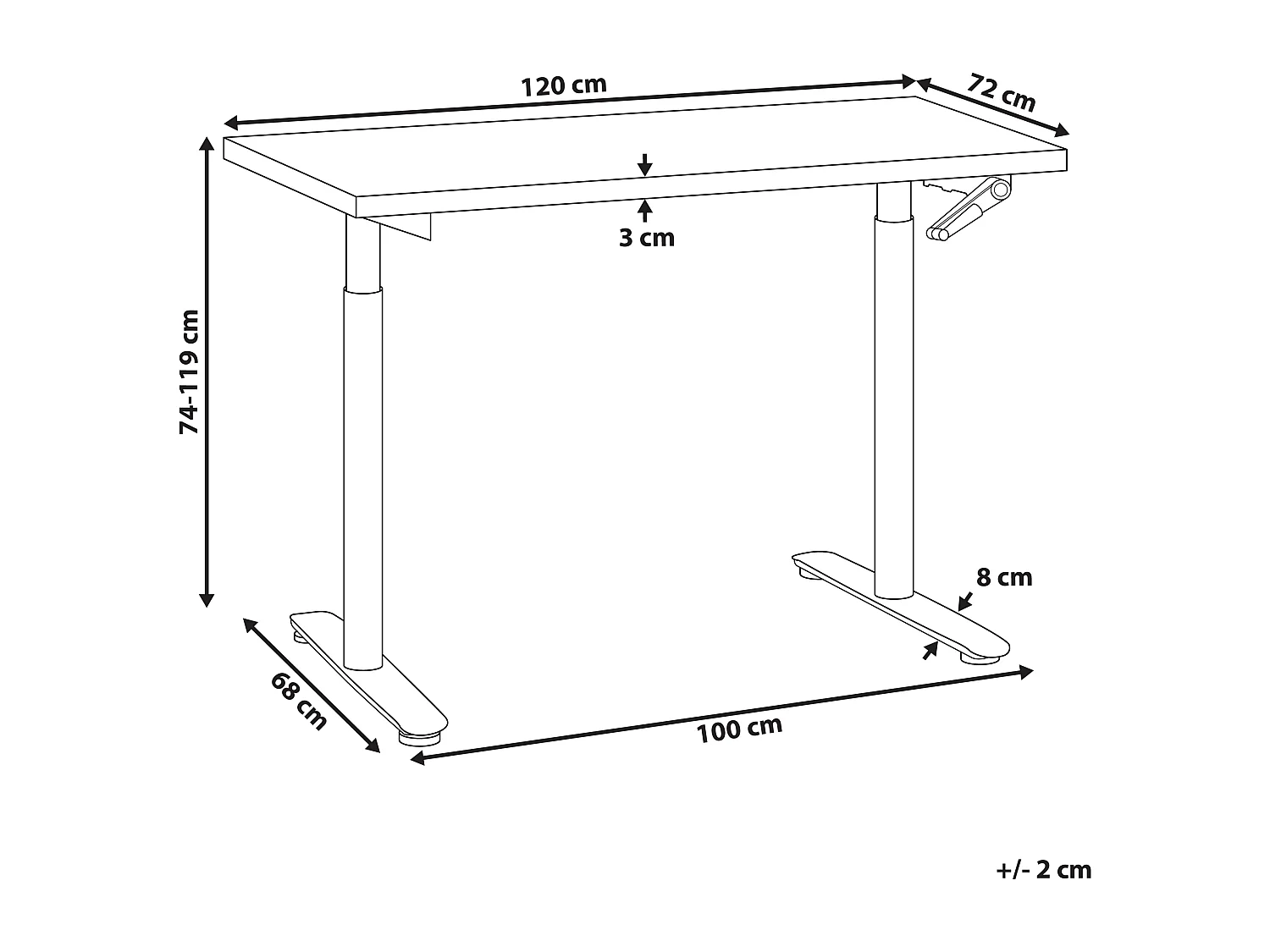 Bureau réglable en hauteur manuellement DESTINAS Gris/blanc 120 cm 72 cm