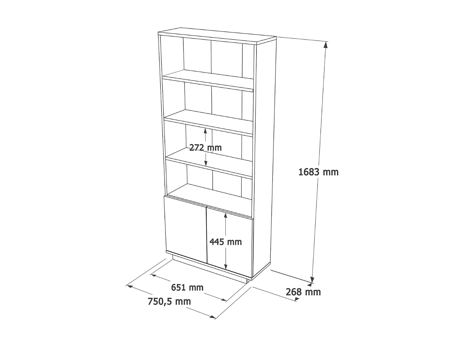 Vaisselier avec étagères et 2 portes TEO