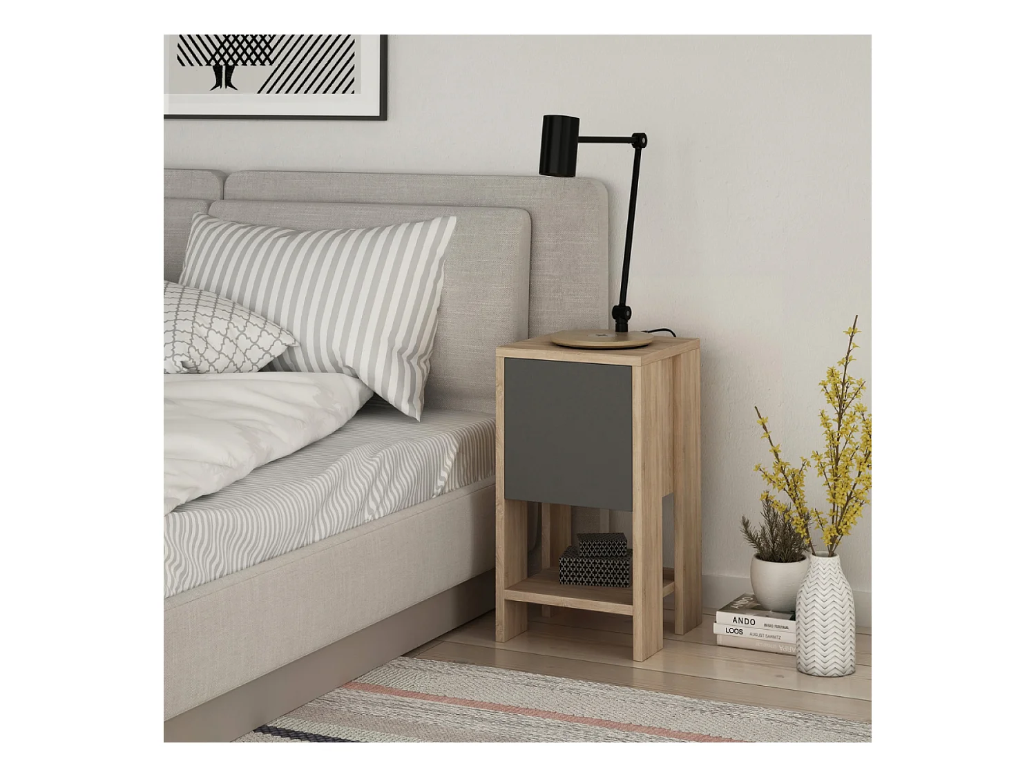 Table de chevet bois et gris avec rangement SISA