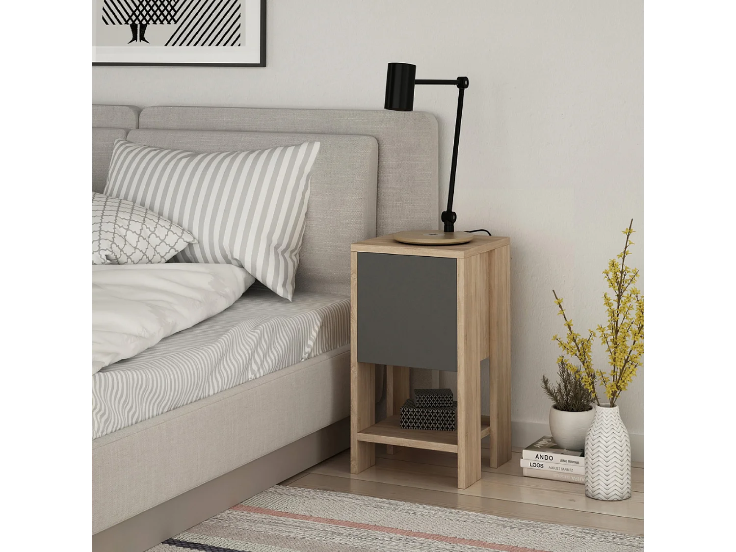 Table de chevet bois et gris avec rangement SISA