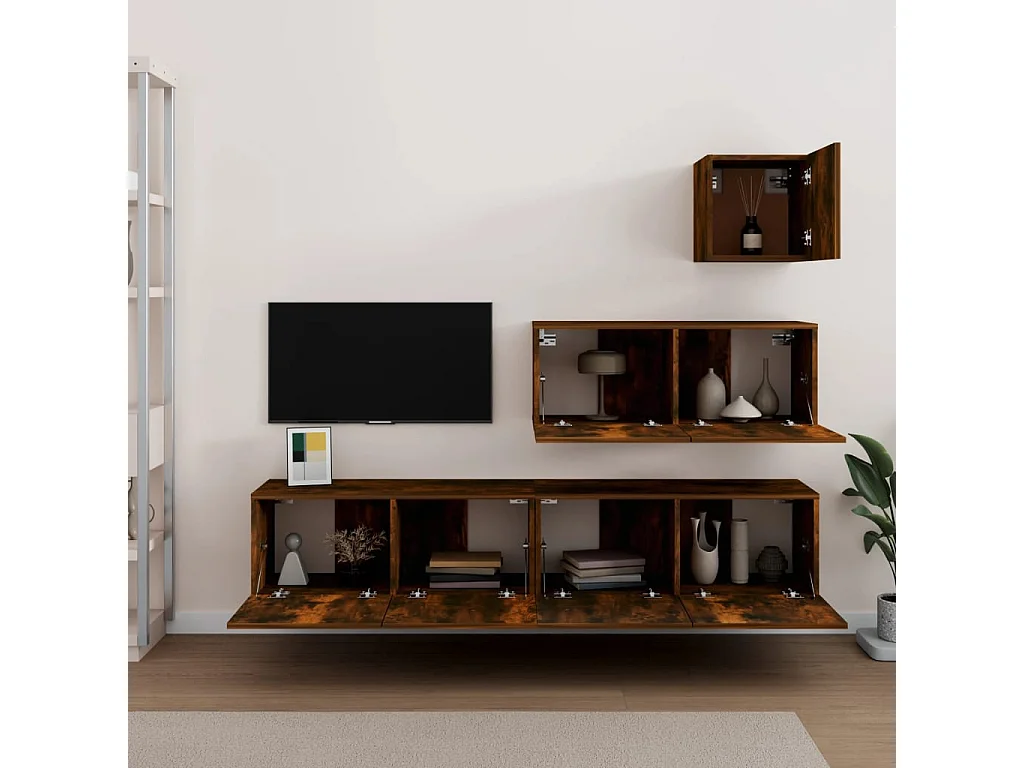 Set di 4 supporti TV in legno multistrato di rovere affumicato