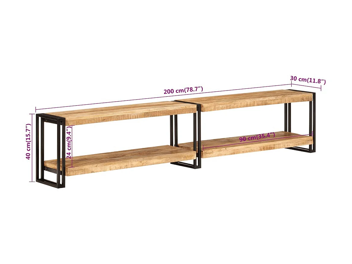 Móvel de TV 200x30x40 cm madeira de mangueira maciça