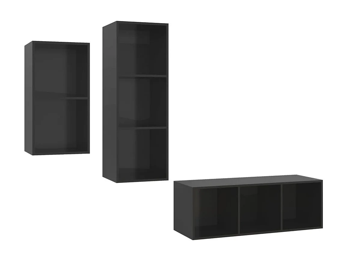 Ensemble de meuble TV 3 pcs Noir brillant Aggloméré