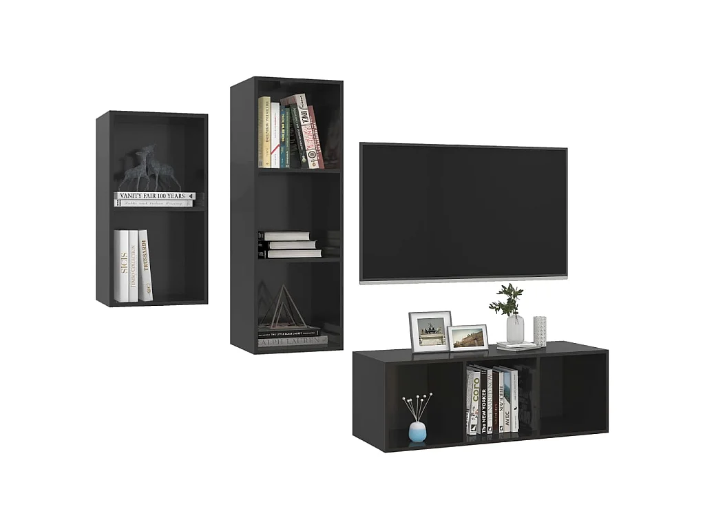 Ensemble de meuble TV 3 pcs Noir brillant Aggloméré