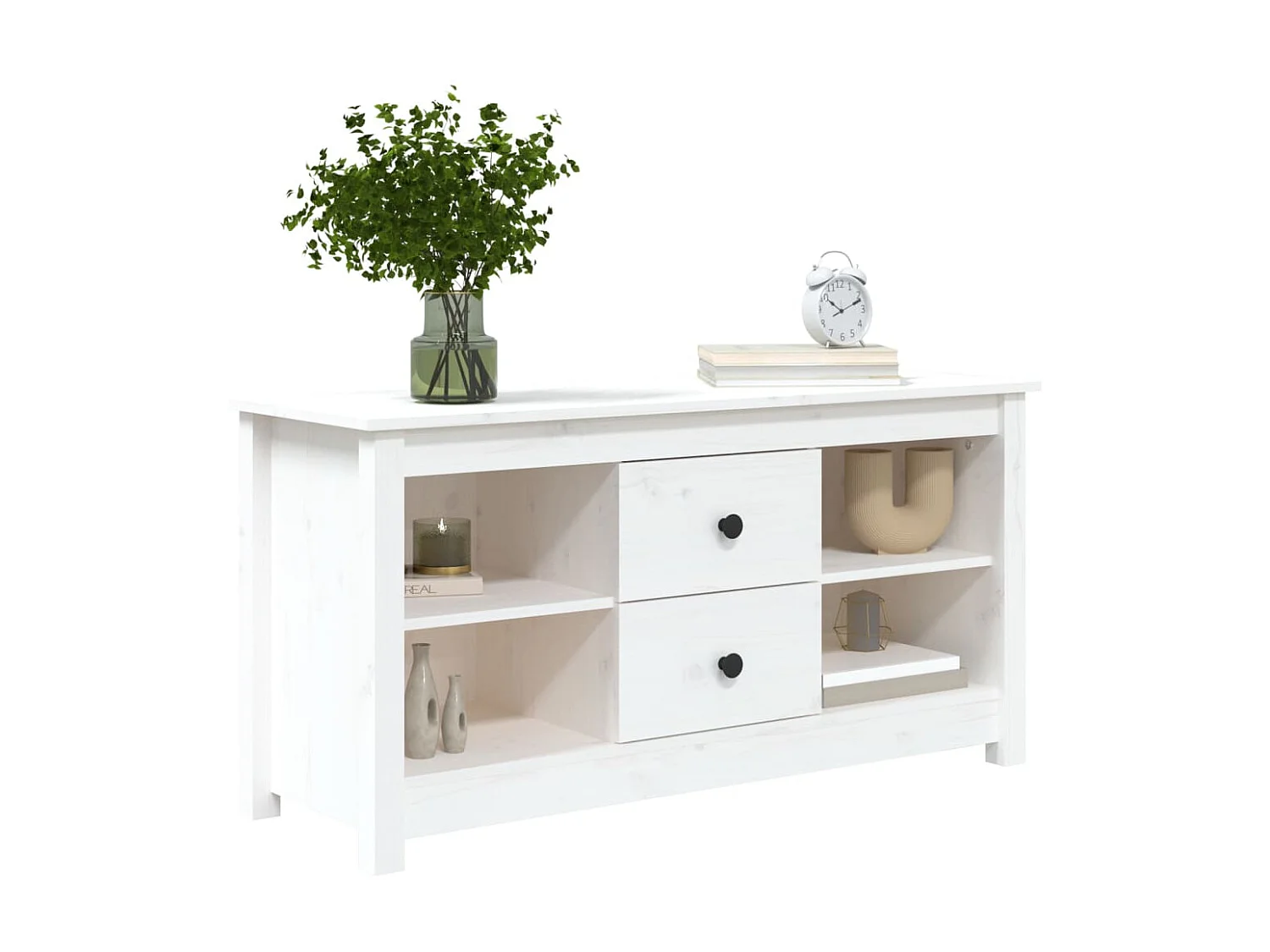 Meuble TV Blanc 103x36,5x52 cm Bois de pin massif