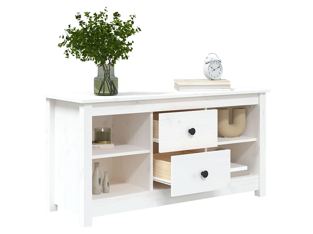 Meuble TV Blanc 103x36,5x52 cm Bois de pin massif