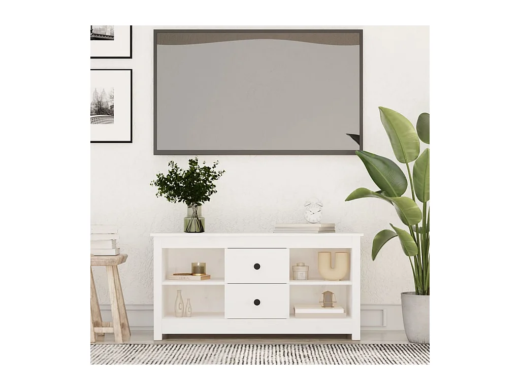 Meuble TV Blanc 103x36,5x52 cm Bois de pin massif