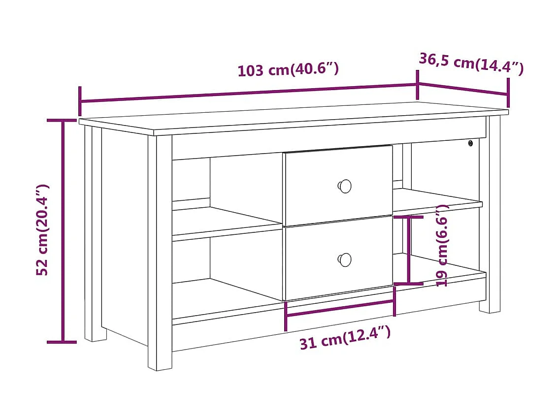 Meuble TV Blanc 103x36,5x52 cm Bois de pin massif