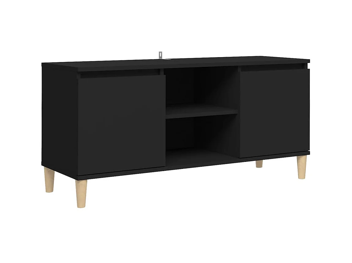 Meuble TV avec pieds en bois massif Noir 103,5x35x50 cm