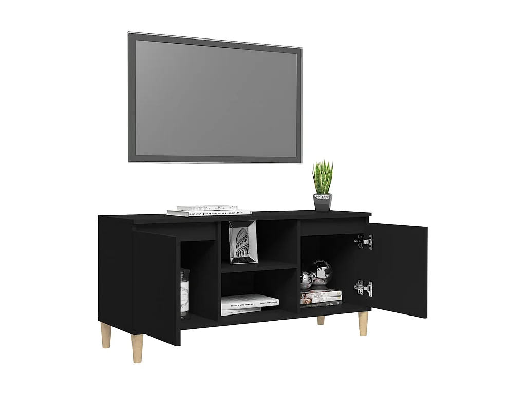 Meuble TV avec pieds en bois massif Noir 103,5x35x50 cm