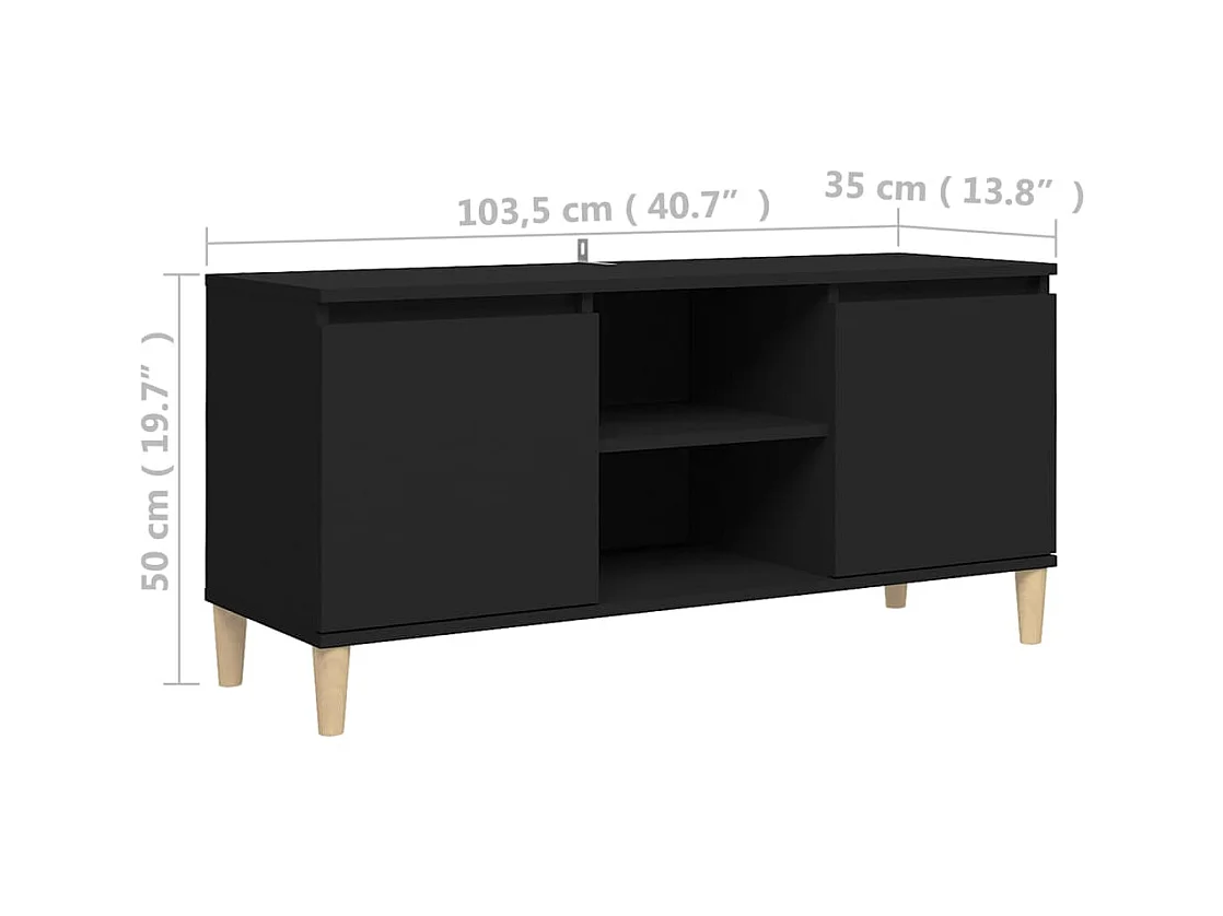 Meuble TV avec pieds en bois massif Noir 103,5x35x50 cm