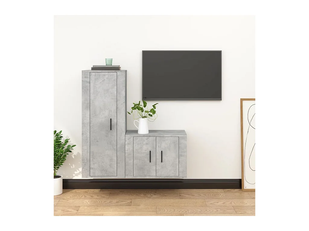 2-delige tv-meubelset van betongrijs parket