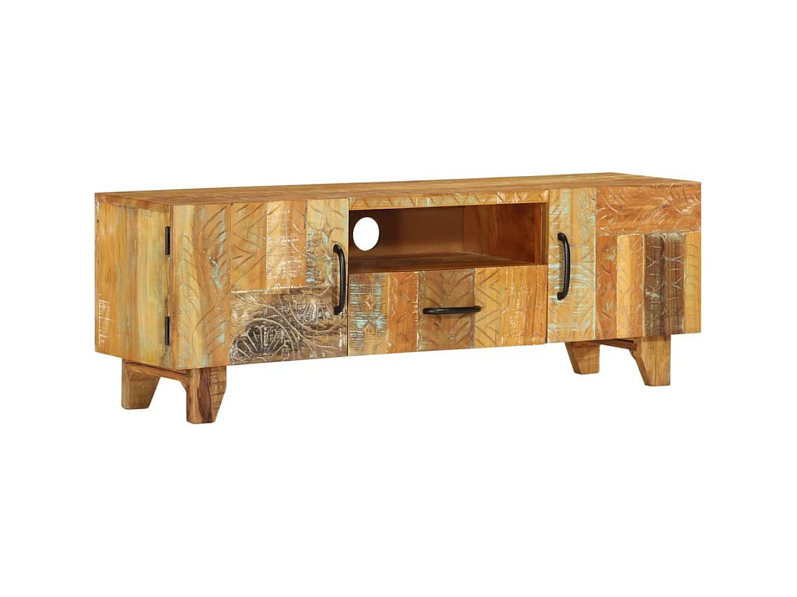 Meuble TV sculpté à la main 120x30x40 cm Bois de récupération