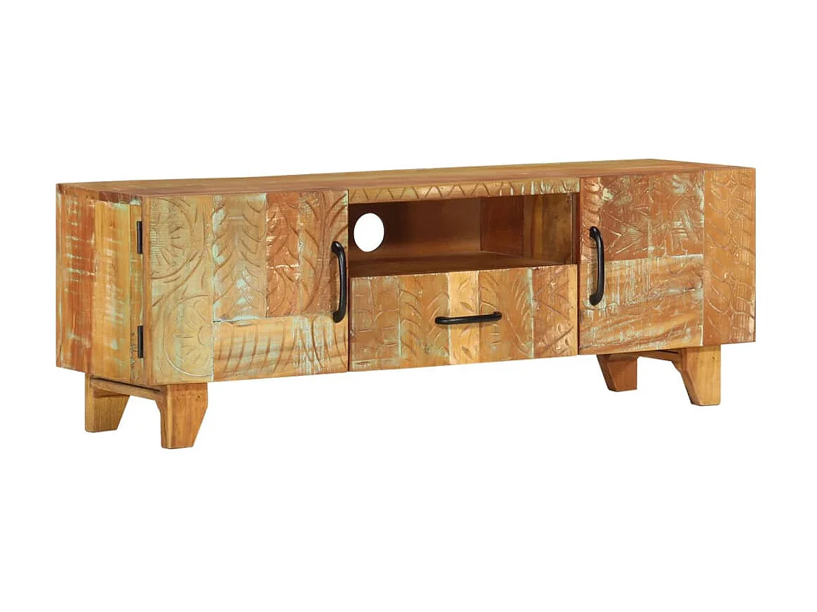 Móvel de TV esculpido à mão 120x30x40 cm Madeira recuperada