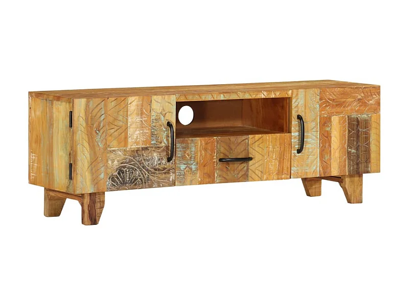 Meuble TV sculpté à la main 120x30x40 cm Bois de récupération