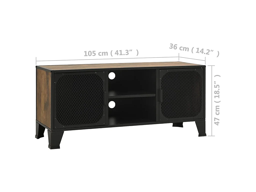 Meuble TV Marron rustique 105x36x47 cm Métal et MDF