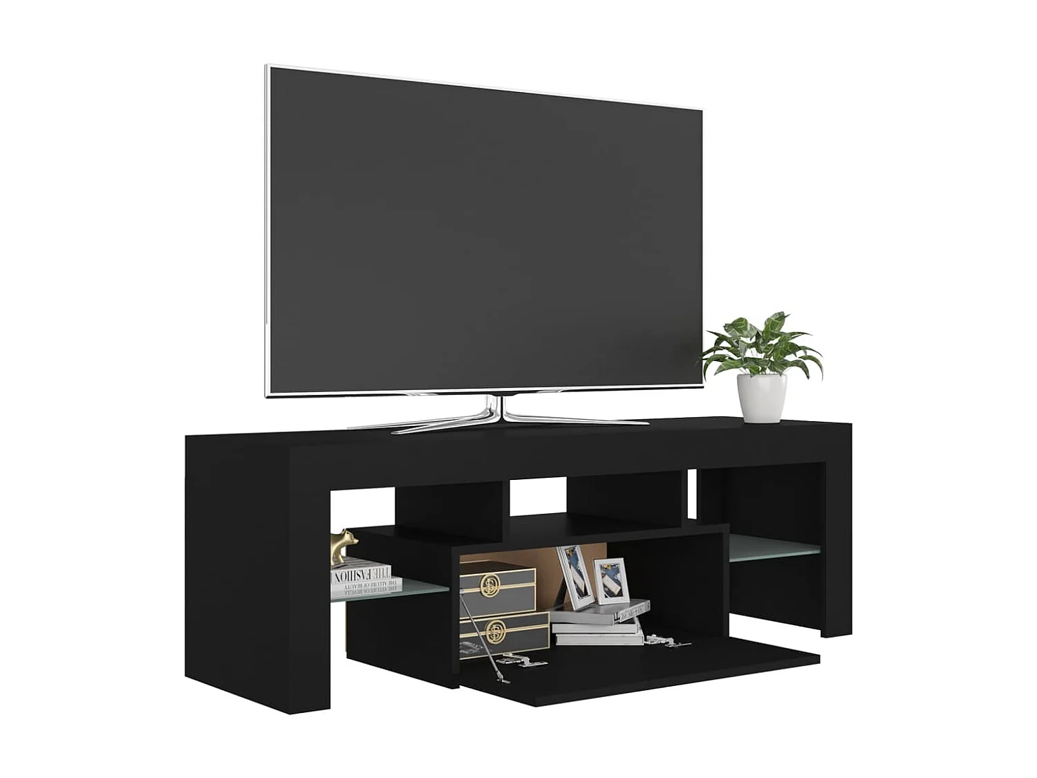 Móvel de TV com luzes LED preto 120x35x40 cm