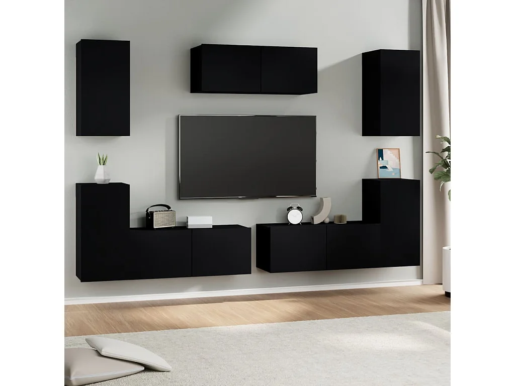 7-delige tv-meubelset zwart parket