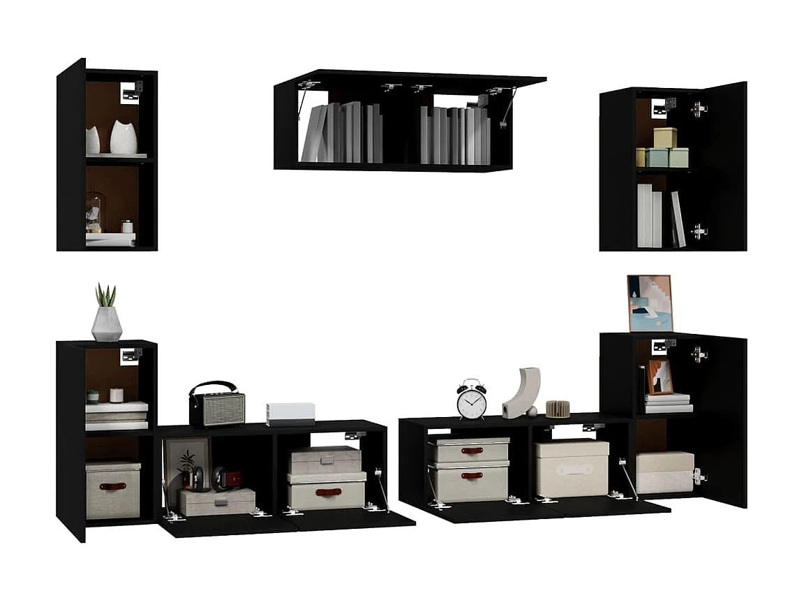 7-delige tv-meubelset zwart parket