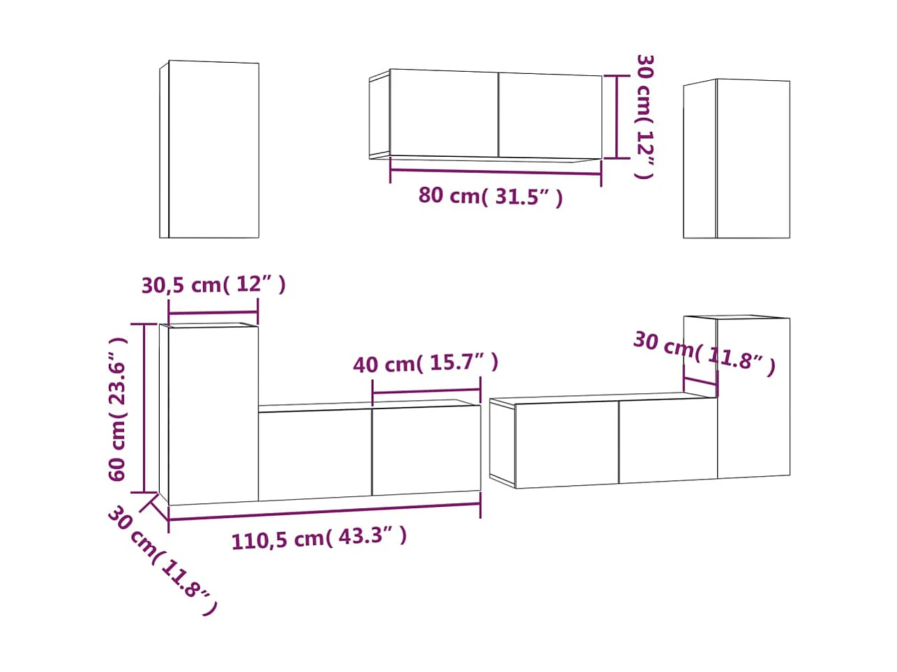 7-delige tv-meubelset zwart parket