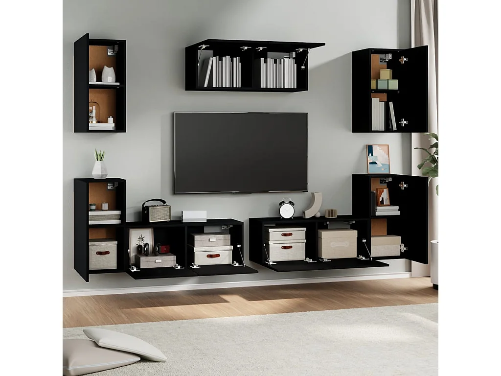 7-delige tv-meubelset zwart parket