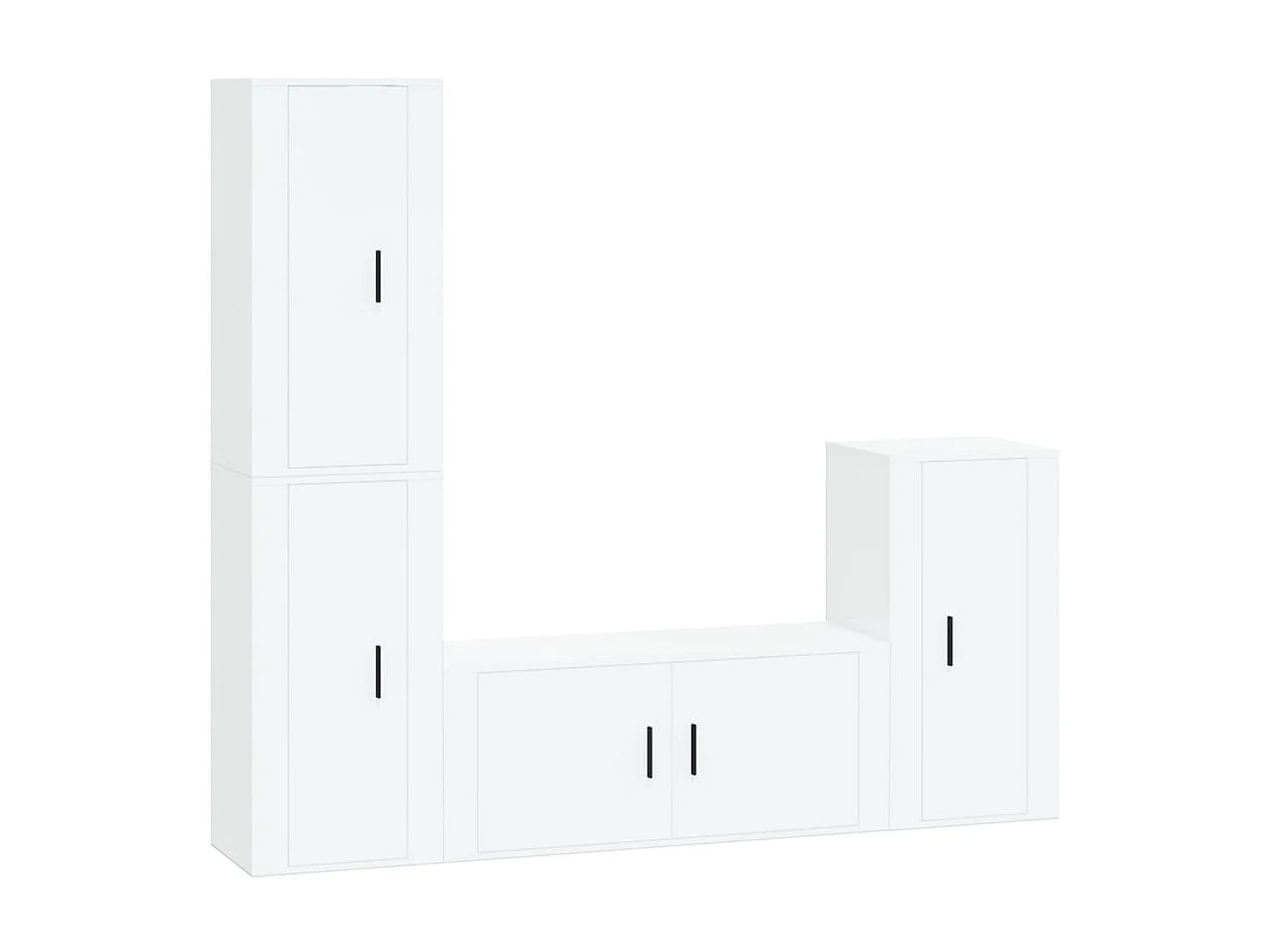 Conjunto de suporte de TV de 4 peças em madeira projetada em branco brilhante