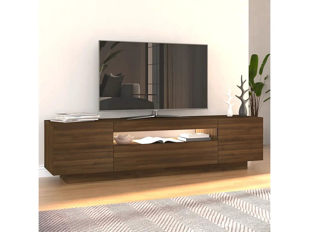TV-meubel met LED-verlichting Bruin eiken 160x35x40 cm