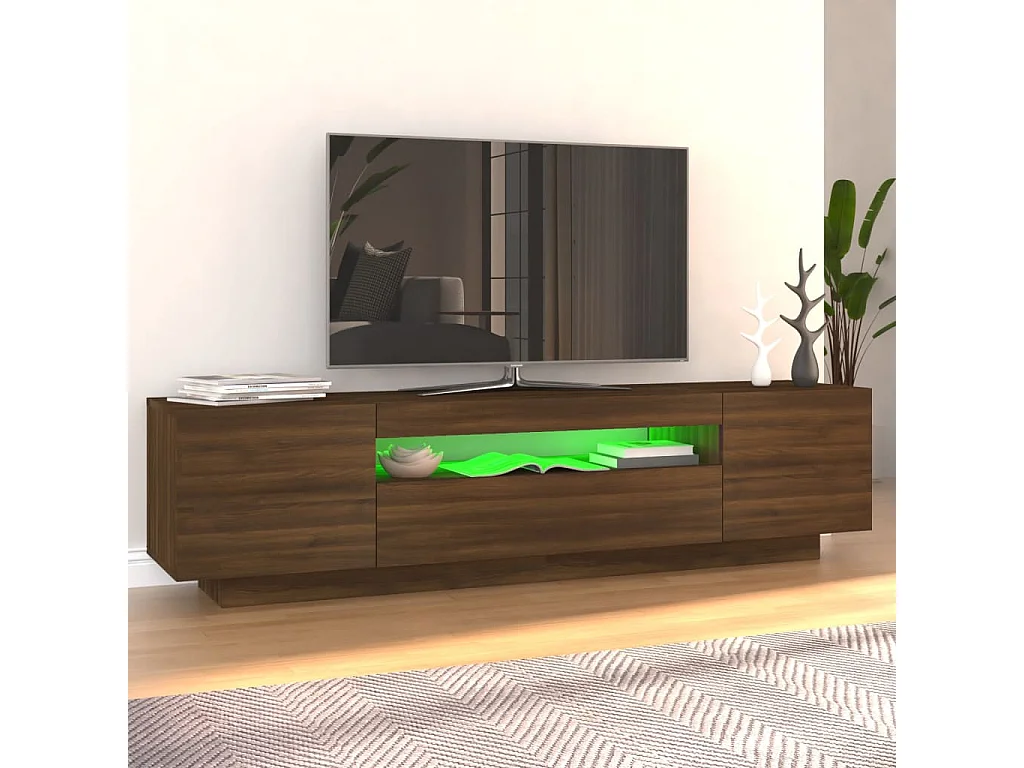 TV-meubel met LED-verlichting Bruin eiken 160x35x40 cm