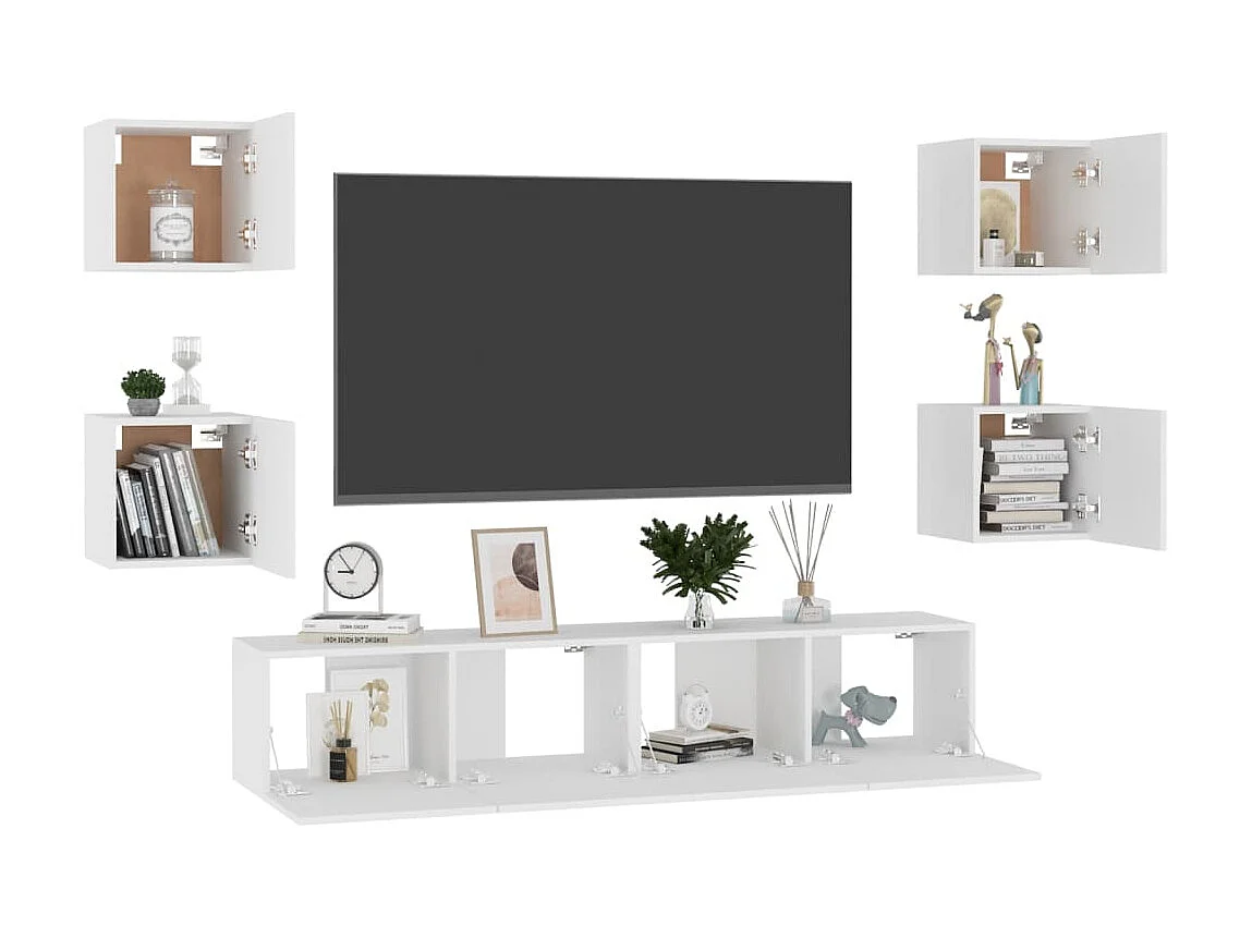 Ensemble de meubles TV 6 pcs Blanc Aggloméré