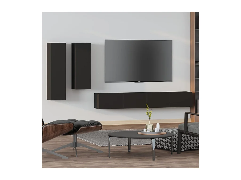 Ensemble de meubles TV 4 pcs Noir Bois d'ingénierie