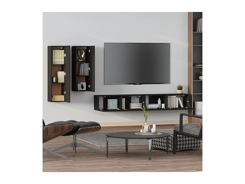 Ensemble de meubles TV 4 pcs Noir Bois d'ingénierie