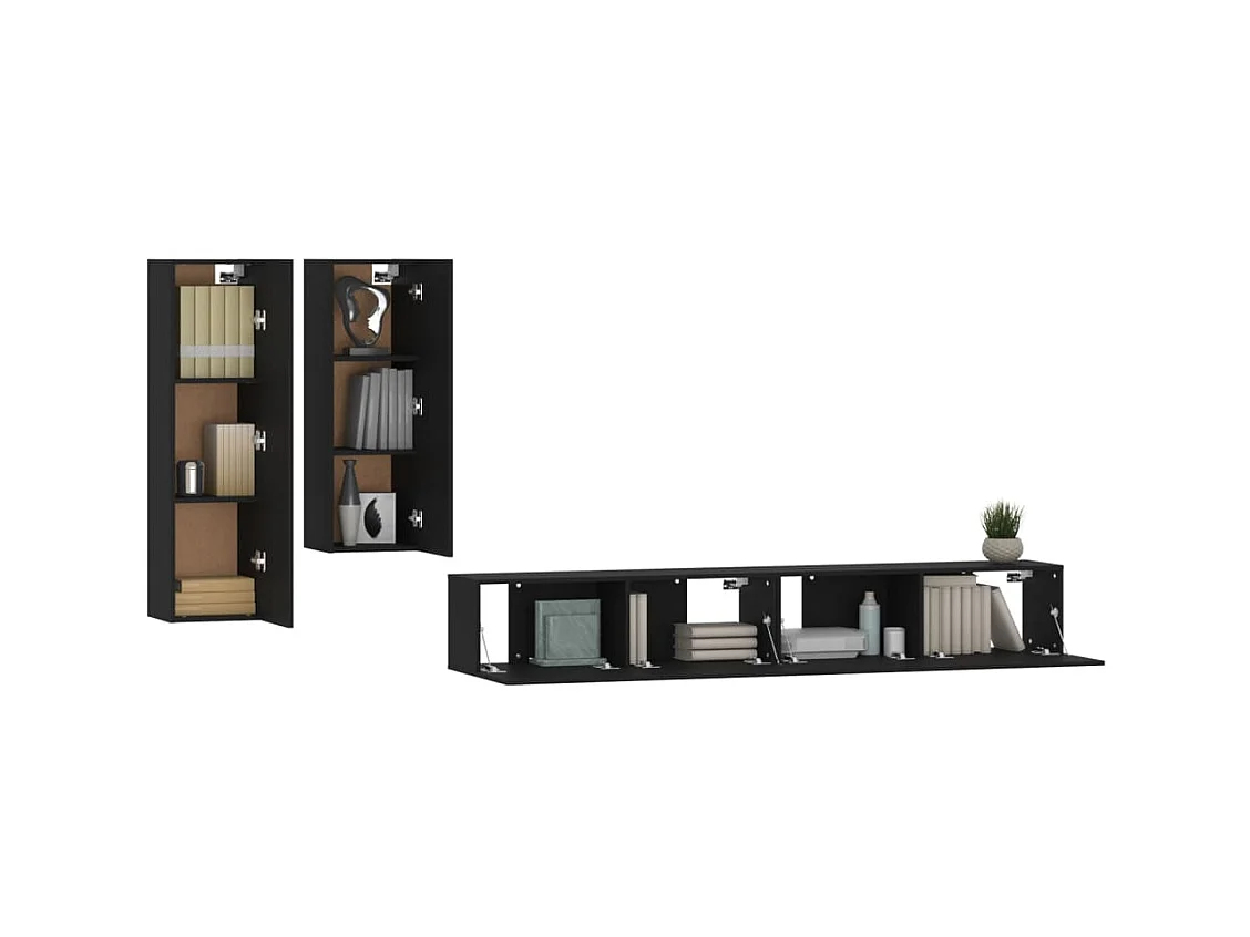 Ensemble de meubles TV 4 pcs Noir Bois d'ingénierie