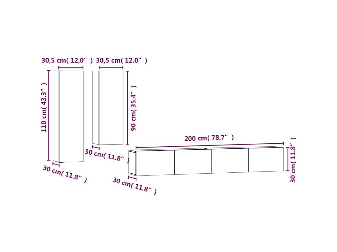 Ensemble de meubles TV 4 pcs Noir Bois d'ingénierie