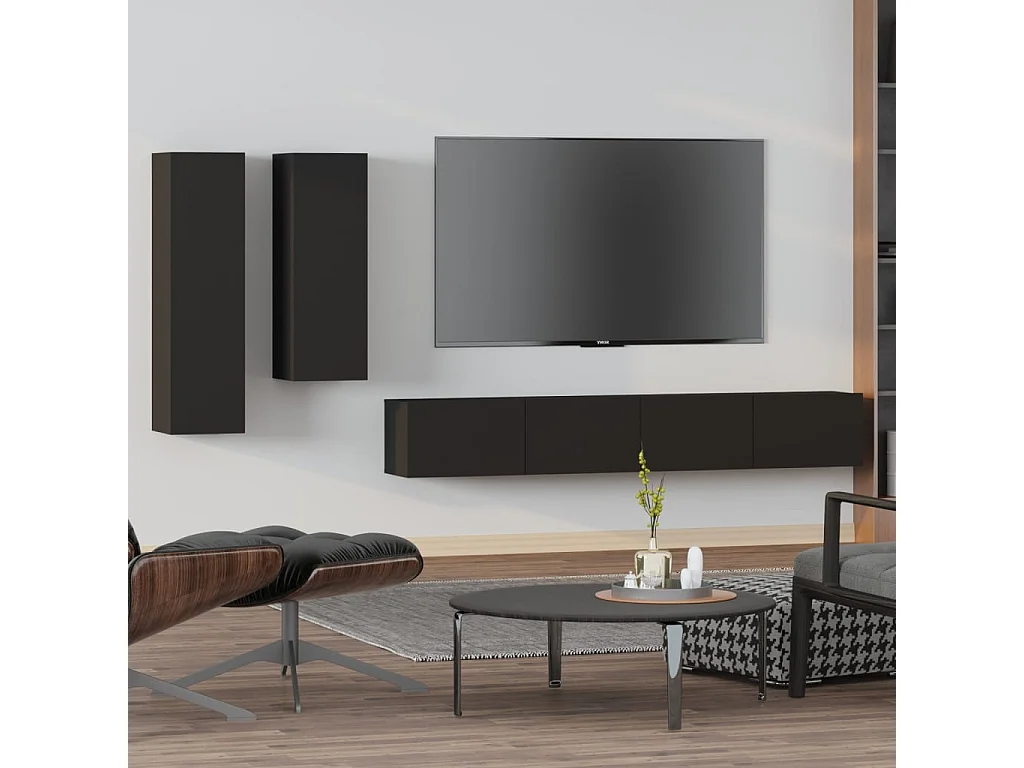 Ensemble de meubles TV 4 pcs Noir Bois d'ingénierie