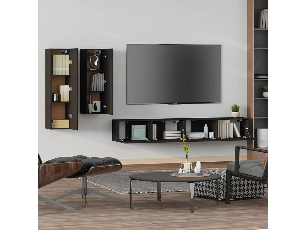 Ensemble de meubles TV 4 pcs Noir Bois d'ingénierie