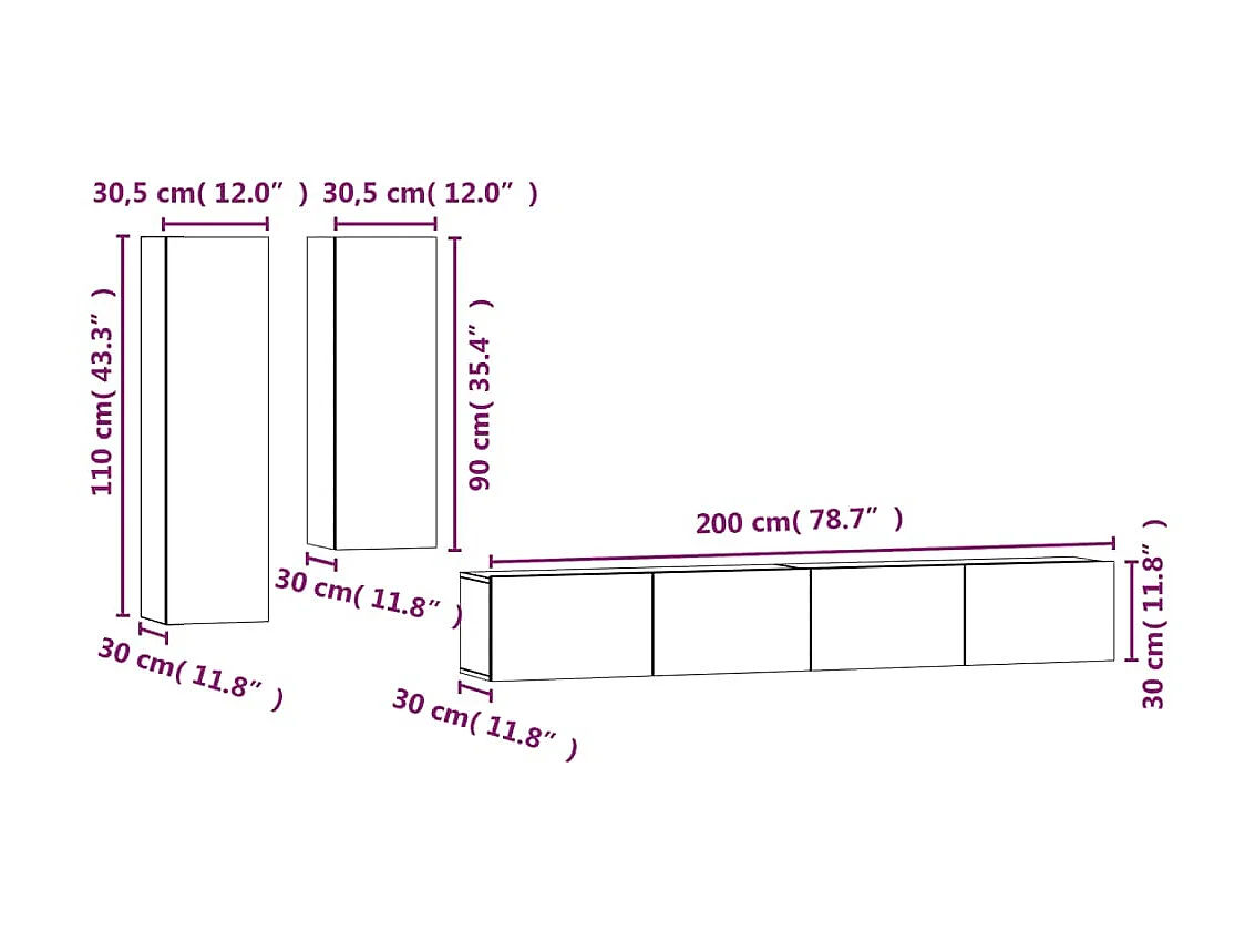 Ensemble de meubles TV 4 pcs Noir Bois d'ingénierie
