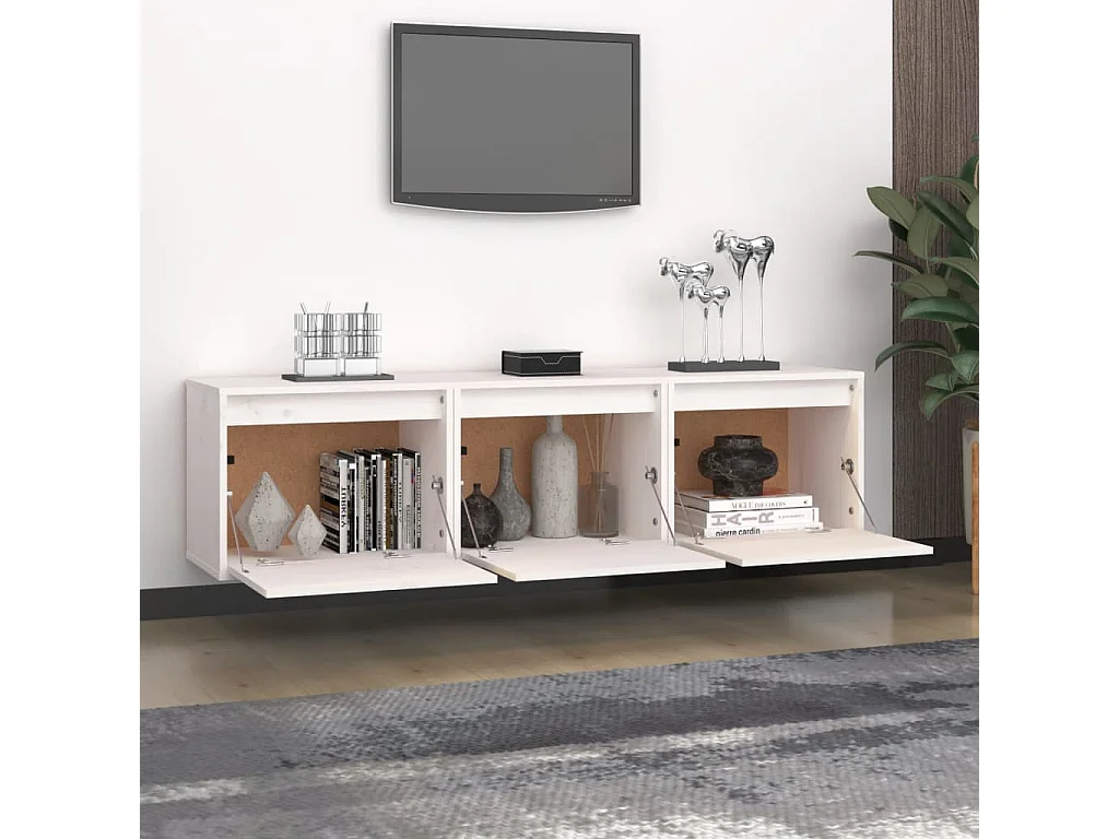 Mueble TV 3 piezas Blanco Madera maciza de pino