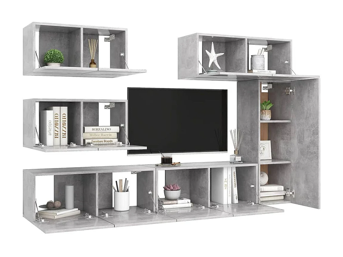 Ensemble de meuble TV 6 pcs Gris béton Aggloméré